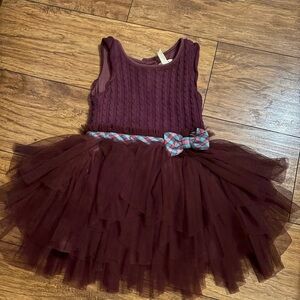 Matilda Jane Burgundy Tulle Dress with Plaid Bow